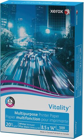 طابعة وورق Xerox® Vitality™ متعدد الاستخدامات، 1 رزمة، أبيض، قانوني (8.5 بوصة × 14 بوصة)، 500 ورقة لكل رزمة، 20 رطل، 92 درجة سطوع، معتمد من FSC® in Kuwait