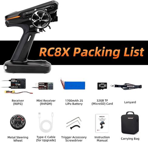 Radiolink RC8X 8 Channels 2.4G RC Transmitter and R8FG&R4FGM V2.1 Gyro Receiver, Voltage Telemetry Surface Remote Controller, 4.3" IPS Touch FPV Screen for RC Crawler/Drifting/Cars/Boats in Kuwait