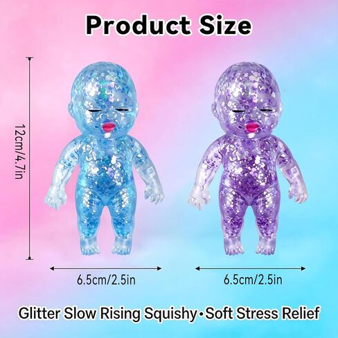 3PCS Baby Squishy Glittery, Slow Rising Squishy, 4" Soft Squeezable Fidget Toy, Desk Decor & Anxiety Relief, Ideal for Birthday Gifts, Party Favors, Classroom Prizes, Easter Basket Stuffers in Kuwait
