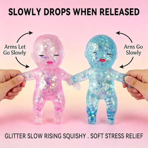 3PCS Baby Squishy Glittery, Slow Rising Squishy, 4" Soft Squeezable Fidget Toy, Desk Decor & Anxiety Relief, Ideal for Birthday Gifts, Party Favors, Classroom Prizes, Easter Basket Stuffers in Kuwait