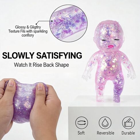 3PCS Baby Squishy Glittery, Slow Rising Squishy, 4" Soft Squeezable Fidget Toy, Desk Decor & Anxiety Relief, Ideal for Birthday Gifts, Party Favors, Classroom Prizes, Easter Basket Stuffers in Kuwait