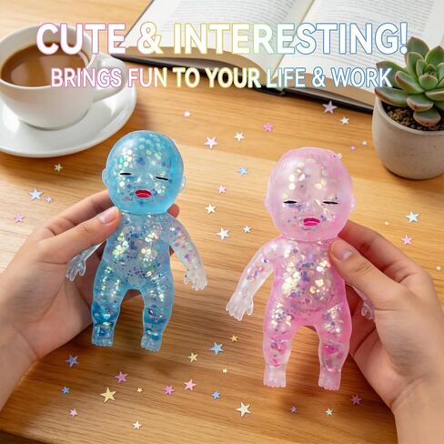 3PCS Baby Squishy Glittery, Slow Rising Squishy, 4" Soft Squeezable Fidget Toy, Desk Decor & Anxiety Relief, Ideal for Birthday Gifts, Party Favors, Classroom Prizes, Easter Basket Stuffers in Kuwait