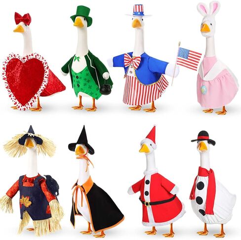 FuWeave 8 Set Holiday Porch Goose Outfits 250th Anniversary Summer 4th of July Fall Halloween Christmas Valentine St. Patrick Easter Lawn Porch Goose Clothing for Patio Yard Lawn Decor(Style1,7 Inch) in Kuwait
