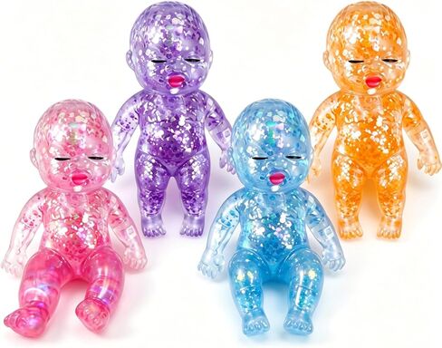 4Pcs Baby Squishy Glittery, 4" Soft Squeezable Fidget Toy, Slow Rising Squishy, Soft Squeeze Stress Relief, Cute Sparkly Sensory Decompression Doll, Portable Desk Decor & Anxiety Relief Gift in Kuwait