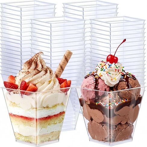 Zubebe 100 Pack 8 Oz Square Plastic Cups, Appetizer Cups Clear Plastic Dessert Cups Small Tumbler Cups Disposable for Ice Cream, Fruit Puddings, Desserts, Appetizers Wedding Party Catering Supplies in Saudi Arabia