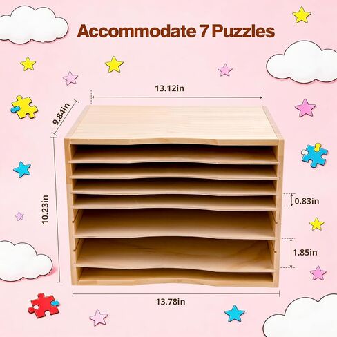 Wooden Puzzle Holder Rack, 7-Tier Puzzle Storage Shelf with Removable Drawers Puzzle Racks for Wooden Puzzles in Kuwait