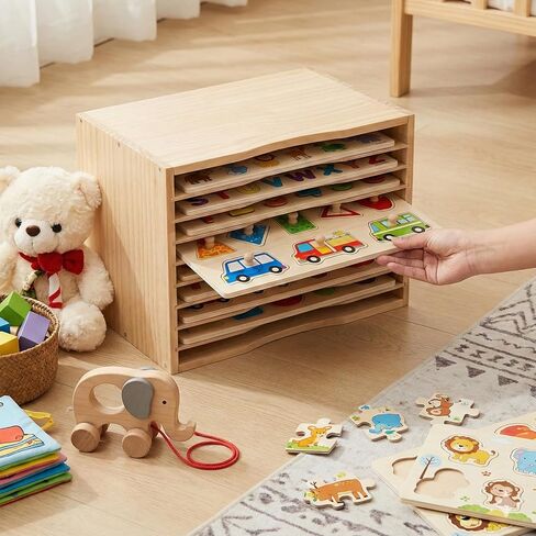 Wooden Puzzle Holder Rack, 7-Tier Puzzle Storage Shelf with Removable Drawers Puzzle Racks for Wooden Puzzles in Kuwait