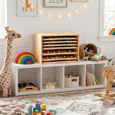 Wooden Puzzle Holder Rack, 7-Tier Puzzle Storage Shelf with Removable Drawers Puzzle Racks for Wooden Puzzles in Kuwait