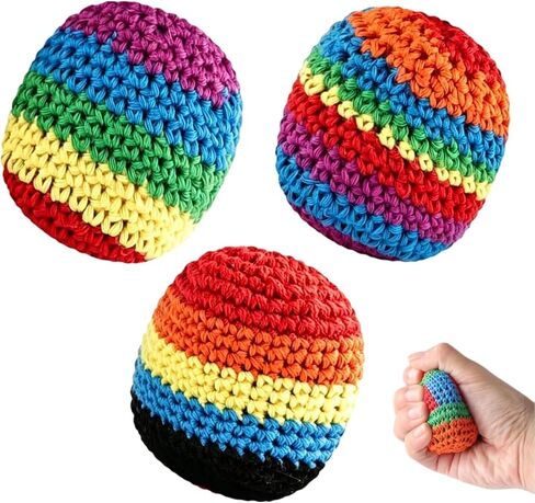 Hand-Made Knitted Footbag, 2026 Upgraded Assorted Foot Bag Crochet Footbag for Adults, Juggling Balls for Beginners, Multicolored Geometric Pattern in Kuwait