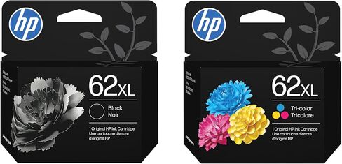 خرطوشة حبر HP 62XL باللون الأسود و62XL ثلاثية الألوان مكونة من قطعتين للطابعات | يعمل مع DeskJet 1000، 1010، 1050، 1510، 2050، 2510، 2540، 3000، 3050، 3510؛ الحسد 4500، 5530؛ أوفيس جيت 2620، 4630 in Kuwait