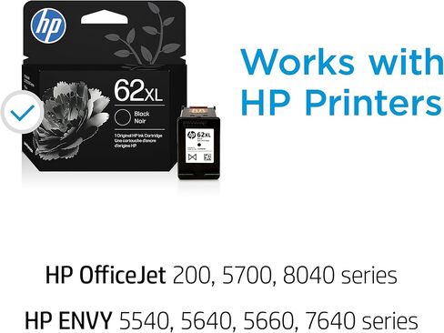 خرطوشة حبر HP 62XL باللون الأسود و62XL ثلاثية الألوان مكونة من قطعتين للطابعات | يعمل مع DeskJet 1000، 1010، 1050، 1510، 2050، 2510، 2540، 3000، 3050، 3510؛ الحسد 4500، 5530؛ أوفيس جيت 2620، 4630 in Kuwait