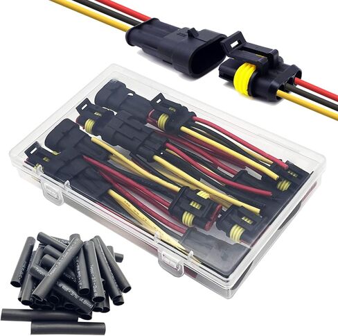 14 AWG 3 سلك موصل موصلات الأسلاك للماء 3 دبوس موصلات كهربائية للسيارات التوصيل مع 14 سلك قياس و 30 قطعة مجموعة أنابيب الانكماش الحراري (5 مجموعة) in Kuwait