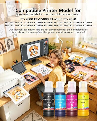 حبر التسامي L&C 522 زجاجات إعادة التعبئة حبر نقل الحرارة لطابعات ET-2800 ET-2720 ET-15000 ET-2760 ET-2803 ET-4700 ET-2850 ET-4760 ET-4800 ET-2700 ET-3760 للأكواب والقمصان والوسائد وأغطية الهاتف in Kuwait