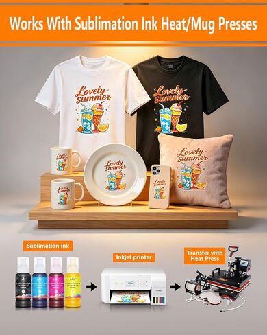 حبر التسامي L&C 522 زجاجات إعادة التعبئة حبر نقل الحرارة لطابعات ET-2800 ET-2720 ET-15000 ET-2760 ET-2803 ET-4700 ET-2850 ET-4760 ET-4800 ET-2700 ET-3760 للأكواب والقمصان والوسائد وأغطية الهاتف in Kuwait