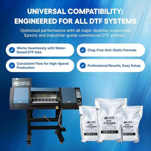 مسحوق Rustic United DTF، 1 كجم / 35.3 أونصة لاصقة تذوب بالحرارة مسبقًا نقل رقمي طباعة مباشرة لجميع أنواع الملابس والأقمشة المتوافقة مع جميع طابعات DTF/DTG in Kuwait