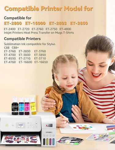 زجاجات حبر التسامي المعاد تعبئتها لـ 2720 ET2720 ET2760 ET2750 ET15000 ET3760 ET4760 WF7720 WF7710 WF7210 WF2800 WF2803 C88 C88+ طابعات نفث الحبر (أسود، سماوي، أرجواني، أصفر، 4 عبوات) in Kuwait