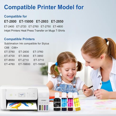 زجاجات إعادة تعبئة حبر التسامي متوافقة مع طابعات Epson ET2800 ET2400 ET4800 ET15000 ET8550 ET2850 ET2803 نقل الضغط الحراري على الأكواب والقمصان in Kuwait
