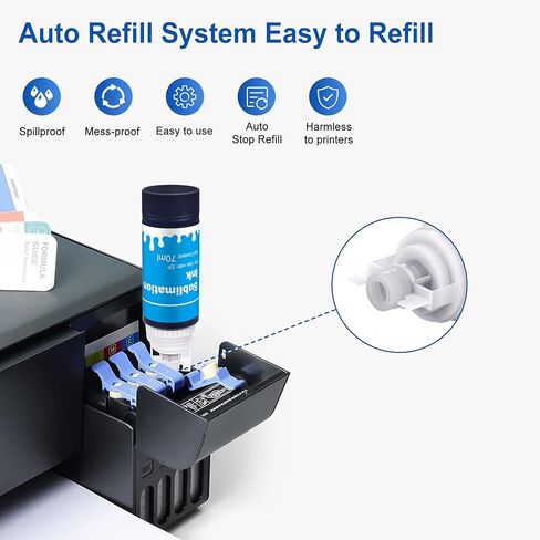 زجاجات إعادة تعبئة حبر التسامي متوافقة مع طابعات Epson ET2800 ET2400 ET4800 ET15000 ET8550 ET2850 ET2803 نقل الضغط الحراري على الأكواب والقمصان in Kuwait