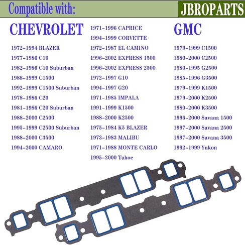 SBC Intake Manifold Gasket Set 1205 for Chevrolet C1500 K1500 Tahoe Yukon GMP Performance V8 Engine 1971-2002 4.3L 5.0L 5.7L 6.6L 262 265 267 283 302 305 307 327 350 400 in Kuwait