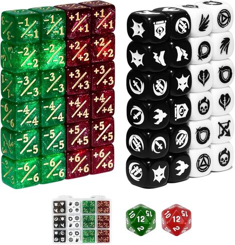 50 Pieces 12mm MTG Icon Abilities Keywords Life Counters Dice Set with Box, Loyalty 6 Sided Mini Dice Creature Stats Buff Tokens for magic the gatering TCG CCG Magic Card Games Accessories in Kuwait