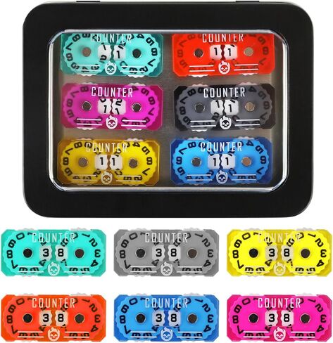 SIXPIONTS 8Pcs Acrylic Mini Life Counters - Colorful Health Point Trackers Compatible with Magic The Gathering Commander Deck, LCG/RPG/D&D/MTG/CCG/TCG Gaming Table Games Accessories (8PCS/BOX Color A) in Kuwait