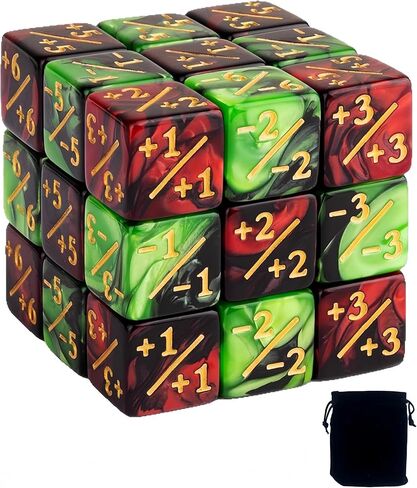 48 Pieces MTG Counters Magic Dice, +1/+1 Buff Tokens Black Counter D6, Gaming Accessories for TCG Cards/Players(Green +red) in Kuwait