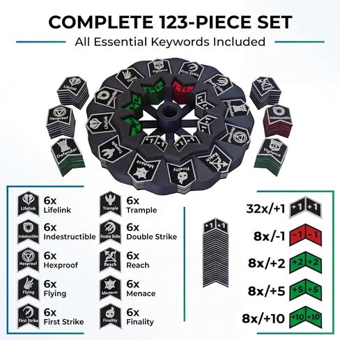 MTG Abilities Keywords Counter Wheel,7.5" Diameter Token Tracker with 123-Piece Keyword and Life Counter Bulk Tokens,for TCG/MTG Magic Card Gaming Accessories-Track Flying,Lifelink & Stat Buffs Easily in Kuwait