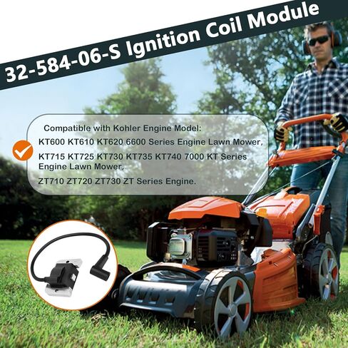 2 Pack 32-584-06-S Ignition Coil Module for Kohler KT600 KT610 KT715 KT725 KT730 KT735 KT740 ZT710 ZT720 ZT730 7000 Series Lawn Mower Engine with Spark Plug,Replaces 3258406-S 3258406 32 584 06 S in Kuwait