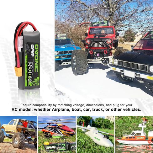 OVONIC 2200mAh 7.4V 2S Lipo Battery 50C Soft Case with XT60+TRX Connector for RC Cars, Trucks, Planes, Drones – 1 Pack in Kuwait