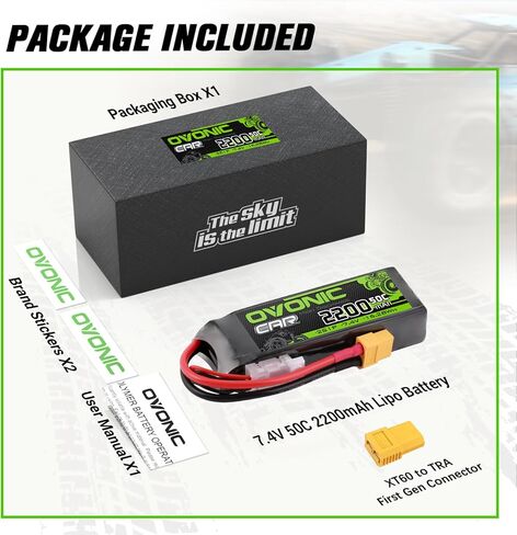 OVONIC 2200mAh 7.4V 2S Lipo Battery 50C Soft Case with XT60+TRX Connector for RC Cars, Trucks, Planes, Drones – 1 Pack in Kuwait
