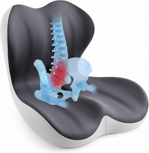 Back and Seat Cushion for Office, Back & Tailbone Pain Relief, Raised Cushion for Lumbar and Butt, Double-Sided Anti-Slip, Improves Sitting Posture, Ergonomic Memory Foam Lumbar Cushion in Kuwait
