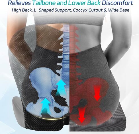 Back and Seat Cushion for Office, Back & Tailbone Pain Relief, Raised Cushion for Lumbar and Butt, Double-Sided Anti-Slip, Improves Sitting Posture, Ergonomic Memory Foam Lumbar Cushion in Kuwait