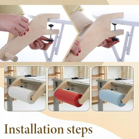 2 Pcs Wooden Craft Paper Roll Holder Dispenser Fits Tables 0-1.9" Thick and 5" Thick Paper Rolls with 1"+ Holes Crafts Papers Roll Holder Tabletop Dispenser for Painting or Craft Packaging in Kuwait