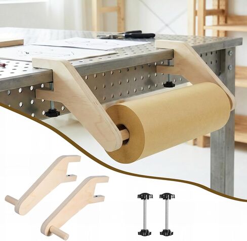 2 Pcs Wooden Craft Paper Roll Holder Dispenser Fits Tables 0-1.9" Thick and 5" Thick Paper Rolls with 1"+ Holes Crafts Papers Roll Holder Tabletop Dispenser for Painting or Craft Packaging in Kuwait