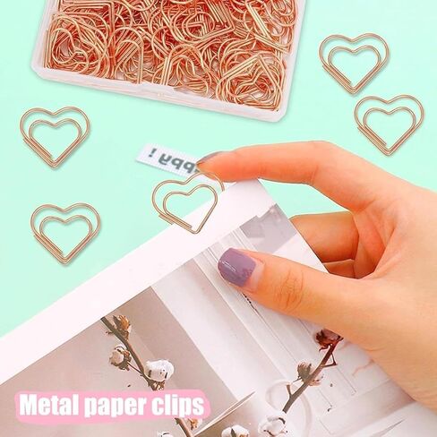 100Pcs Creative Electroplating Love Rose Gold Metal Paper Clip Shaped Paper Clip With Heart-shaped Design And Colorful Return Needle in Kuwait