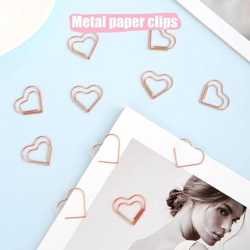 100Pcs Creative Electroplating Love Rose Gold Metal Paper Clip Shaped Paper Clip With Heart-shaped Design And Colorful Return Needle in Kuwait