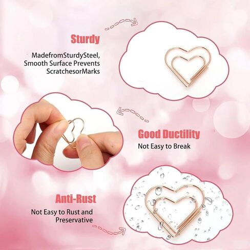 100Pcs Creative Electroplating Love Rose Gold Metal Paper Clip Shaped Paper Clip With Heart-shaped Design And Colorful Return Needle in Kuwait