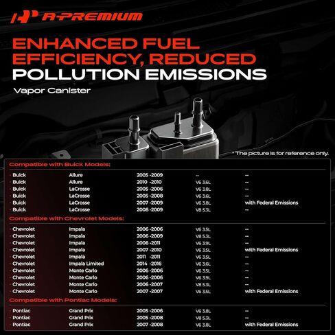 A-Premium Vapor Canister Compatible with Chevrolet Impala 2006-2011, Impala Limited 2014-2016, Monte Carlo 2006-2007 & Buick LaCrosse 2005-2009, Allure 2005-2010 & Pontiac Grand Prix 2005-2008, 3.8L in Kuwait