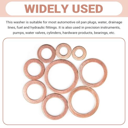 200 PCS Car Copper Washers Assortment Kit, Metric Copper Crush Washer, 9 Sizes Flat Sealing Washer Assortment Kit, Universal Copper Oil Pan Plug Sealing Gaskets for Cars (Gold) in Kuwait