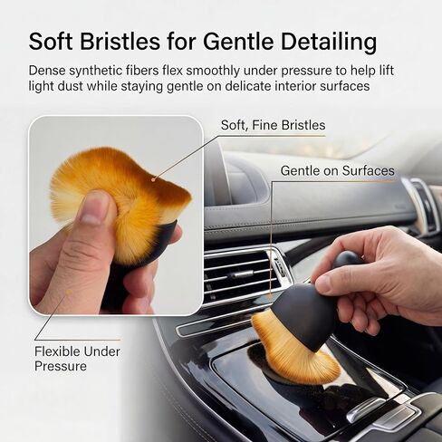 2 PCS Car Interior Detailing Brush, Soft Bristle Car Cleaning Brush for Dashboard, Scratch-Free Car Duster Brush for Auto,Truck,SUV,RV (Black & Yellow) in Kuwait