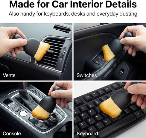 2 PCS Car Interior Detailing Brush, Soft Bristle Car Cleaning Brush for Dashboard, Scratch-Free Car Duster Brush for Auto,Truck,SUV,RV (Black & Yellow) in Kuwait