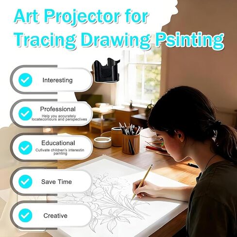 جهاز عرض رسم فني، جهاز عرض رسم محمول للتتبع، تركيز قابل للتعديل وحجم الصورة، متوافق مع أجهزة iOS وAndroid، مثالي للمشروعات الفنية، والرسم، وتزيين الكعك in Kuwait