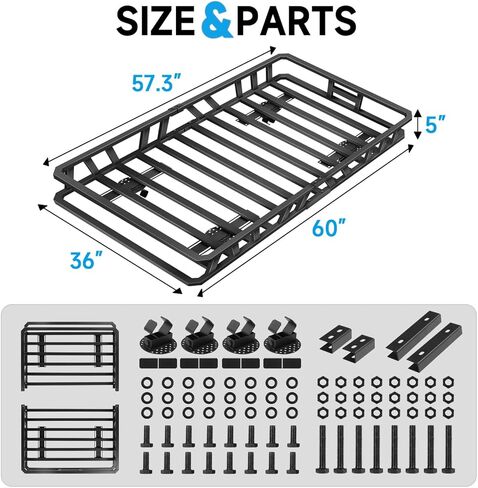 Universal 60"x36"x5" Roof Rack Cargo Basket, Heavy-Duty Carbon Steel Carrier with 250 lb Capacity for SUV Truck Car in Kuwait