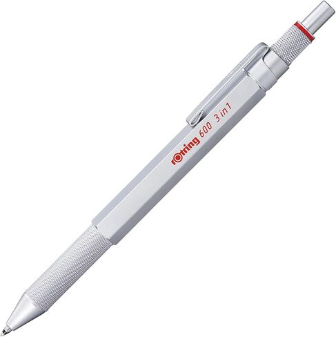 Rotring 600 3-in-1 Multicolor Pen and Mechanical Pencil, Black Barrel, Brass Mechanism, Fine Point Tips, Hexagonal Barrel, Metal Knurled Grip in Saudi Arabia