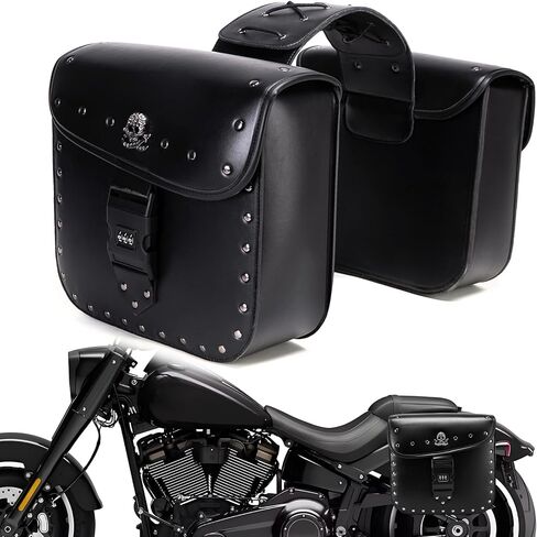 Motorcycle Saddlebags with Buckle, 30L Waterproof Leather Side Saddle Bags, Universal Powersports Saddlebag for Harley Sportster Dyna Softail Honda Shadow Rebel Yamaha V-star Kawasaki Vulcan Cruiser in Kuwait