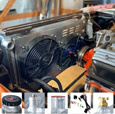 طقم مرحل كفن مشعاع ألومنيوم مكون من 4 صفوف لـ 1968-1990 Chevy C K Series 10 20 30 Pickup Chevelle El Camino Buick GMC V8 Engines AT MT 28 "مشعات التدفق المتقاطع واسعة النواة 69 70 71 72 73 74 in Kuwait