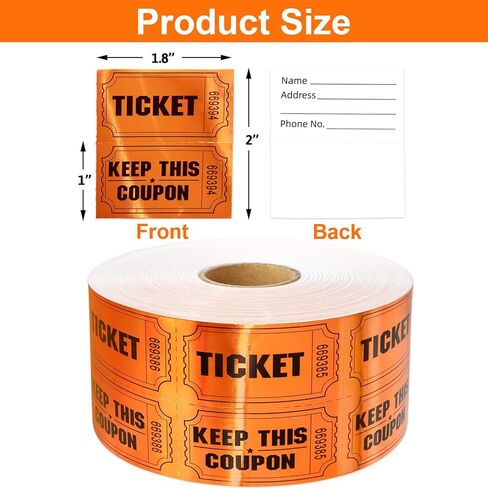 ceiba tree 1000 Raffle Tickets Double Roll Metallic Orange Foil Ticket for Events Carnivals Entry Class Reward Prizes Party Supplies in Kuwait