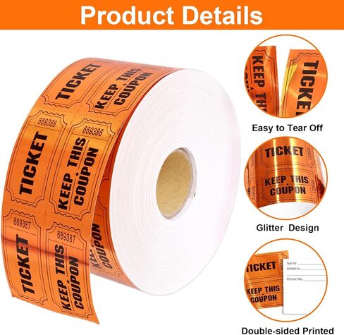 ceiba tree 1000 Raffle Tickets Double Roll Metallic Orange Foil Ticket for Events Carnivals Entry Class Reward Prizes Party Supplies in Kuwait