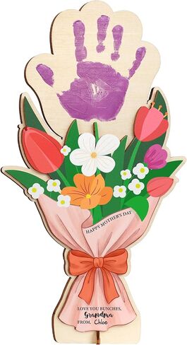 HYPERI DIY Mothers Day Crafts for Kids Handprint Art, Handprints Wooden Rose Flower Bouquet, Mothers Day Gifts for Mom from Kids, for Grandma from Grandkids, Mothers Day Keepsake Craft (Flower) in Saudi Arabia