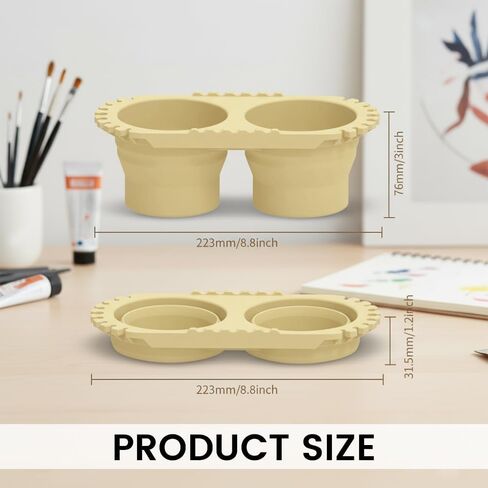 Beige Dual Compartment Paint Brush Cleaning Cup,Collapsible Paint Water Cup & Brush Cleaner with Brush Holder, Squeegee Lips & Drip Tray for Acrylic, Watercolor & Art Supplies in Kuwait
